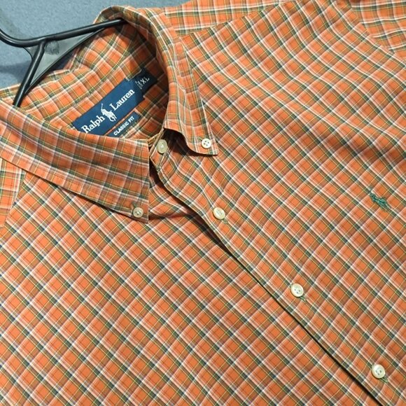 Ralph Lauren Shirt Men's XL Orange Plaid Classic Fit Long Sleeve Button Down - Picture 1 of 12